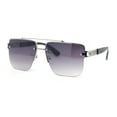 thumbnail image 1 of Manly Luxury Half Rim Mobster Rectangle Metal Rim Designer Fashion Sunglasses Silver - Smoke, 1 of 1