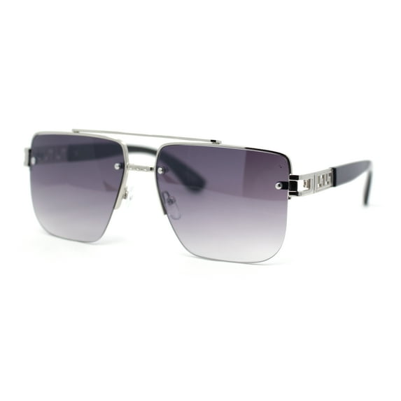 Manly Luxury Half Rim Mobster Rectangle Metal Rim Designer Fashion Sunglasses Silver - Smoke