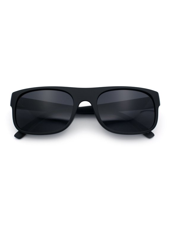 Manly Mad Dog Gangster All Black Rounded Rectangular Flat Top Sunglasses Matte Black