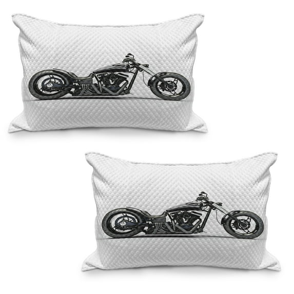 Manly Quilted Pillowcover Set of 2, Custom Motorcycle Horsepower Adventurous Journey Freedom Ride Masculine Vehicle, Standard Queen Size Pillow Cover Bedroom, 36" x 20", Grey Black White, by Ambesonne