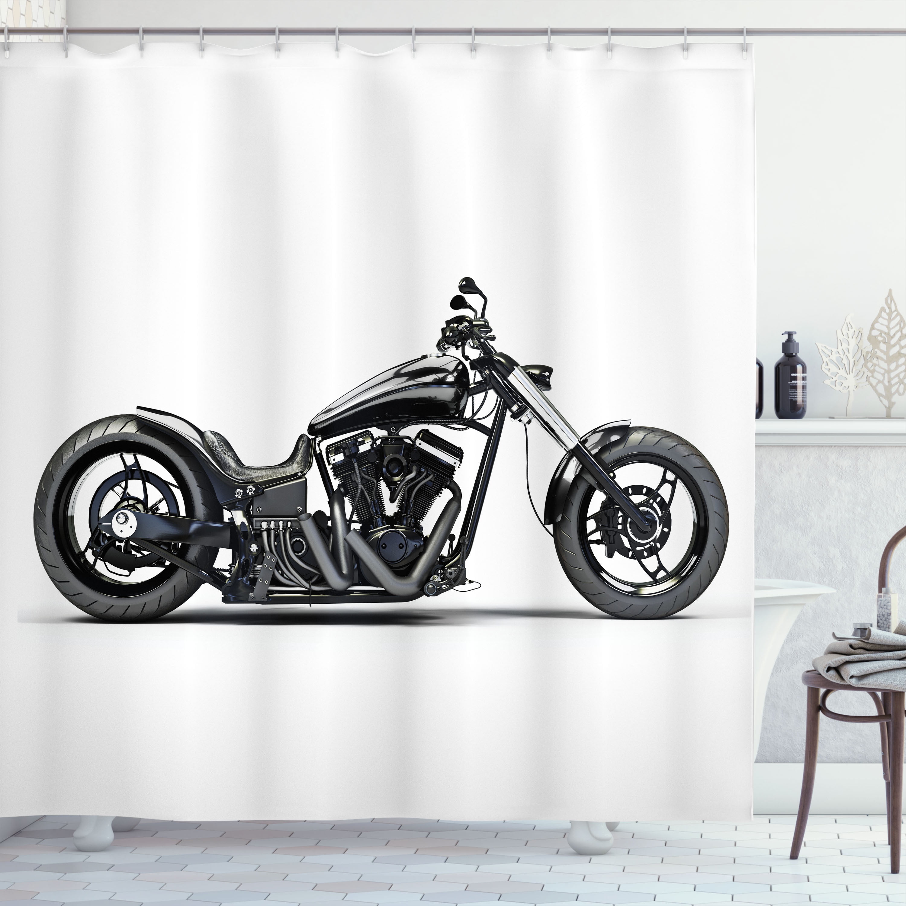 Manly Shower Curtain, Custom Motorcycle Horsepower Adventurous Journey