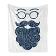 thumbnail image 1 of Manly Soft Flannel Fleece Blanket, Hand Drawn Sketch of Hipster Style Long Beard Mustache with Round Glasses, Cozy Plush for Indoor and Outdoor Use, 50" x 70", Dark Petrol Blue White, by Ambesonne, 1 of 5