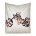 thumbnail image 1 of Manly Soft Flannel Fleece Throw Blanket, Motorbike Shape with Curvy Lines Floral Ornamental Design Artwork, Cozy Plush for Indoor and Outdoor Use, 70" x 90", Warm Taupe Burgundy, by Ambesonne, 1 of 5
