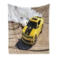 thumbnail image 1 of Manly Soft Flannel Fleece Throw Blanket, Yellow Sports Car Drifting Photography Smoke Fast Speed Competition Picture, Cozy Plush for Indoor and Outdoor Use, 70" x 90", Yellow Warm Taupe, by Ambesonne, 1 of 5