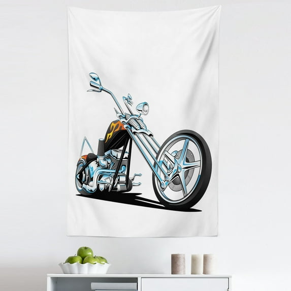 Manly Tapestry, American Chopper Motorcycle Competitions Tough Wild Cool Sport, Fabric Wall Hanging Decor for Bedroom Living Room Dorm, 5 Sizes, Charcoal Grey Pale Blue, by Ambesonne