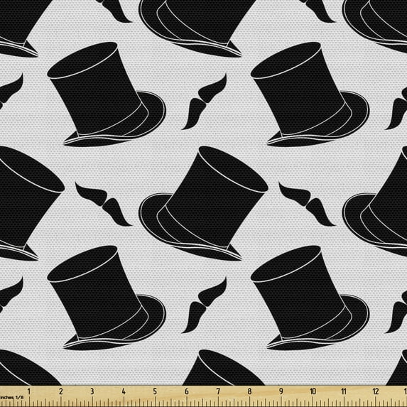Ambesonne Manly Fabric by the Yard Upholstery, Magician Hat and Mustache, 5 Yards, Charcoal Grey Pale Grey