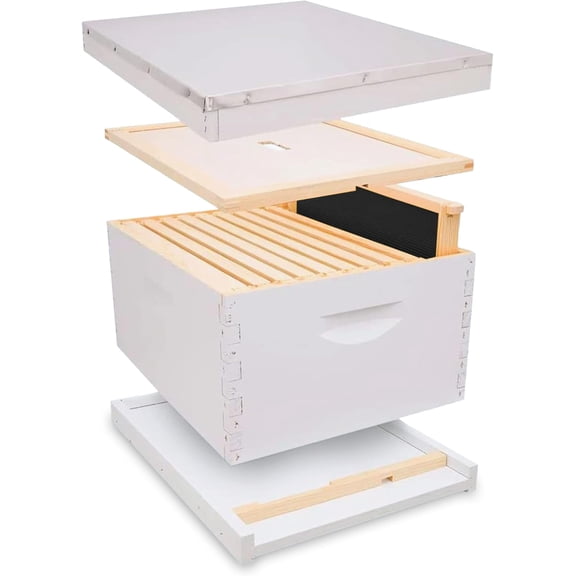 Mann Lake Traditional Complete 10-Frame Bee Hive Kit, Fully Assembled 9⅝” Deep Hive Body with 10 Frames, Beeswax-Coated Foundation, Telescoping Cover, Bottom Board & Reducer, Made in USA, Painted