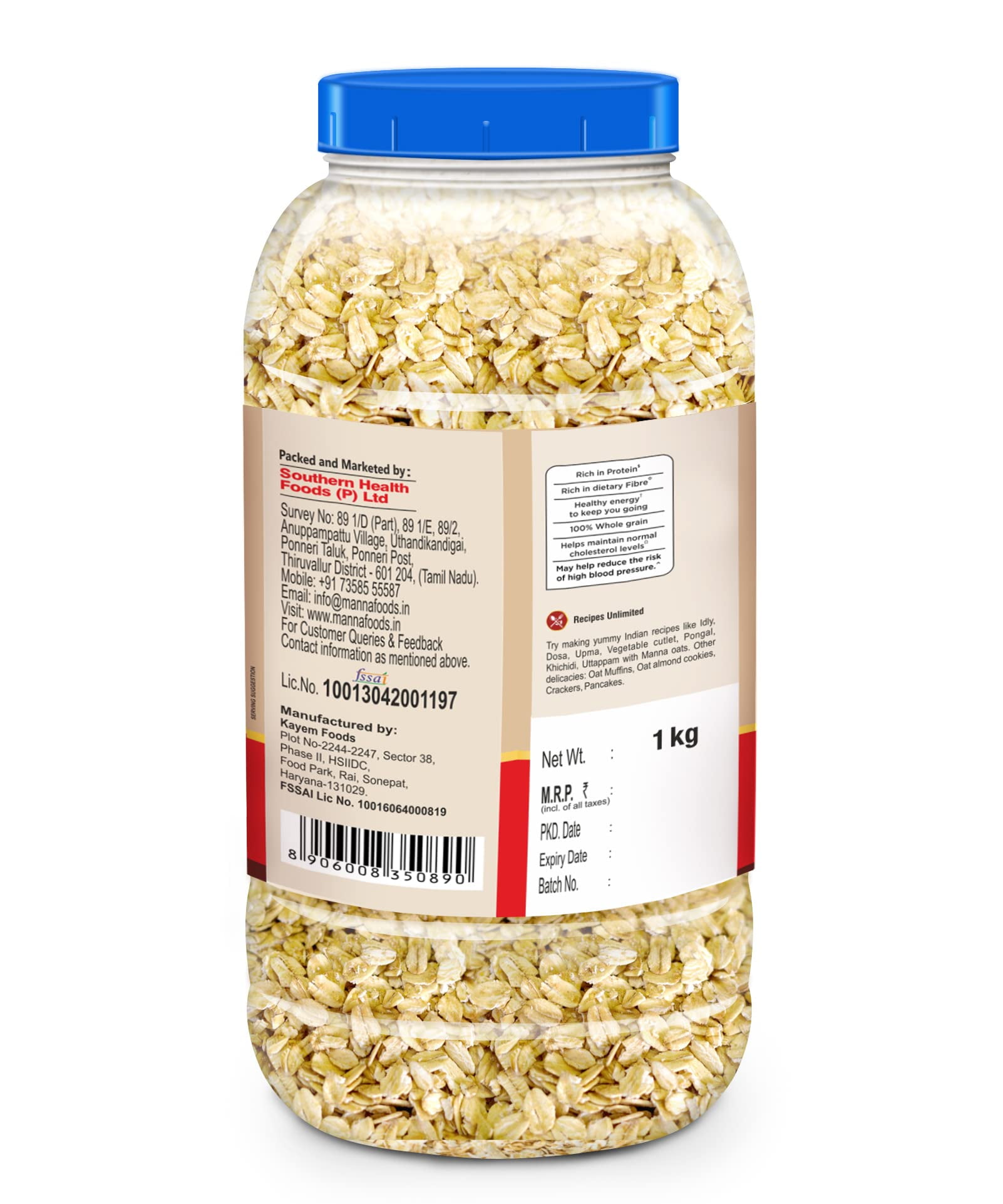 Manna 100 Rolled Oats 2kg Gluten Free Traditional Oats Diabetic