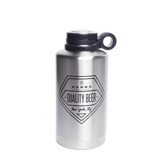 Manna 64 oz Silver Stainless Steel - Quality Beer Ring Growler Water Bottle BPA Free