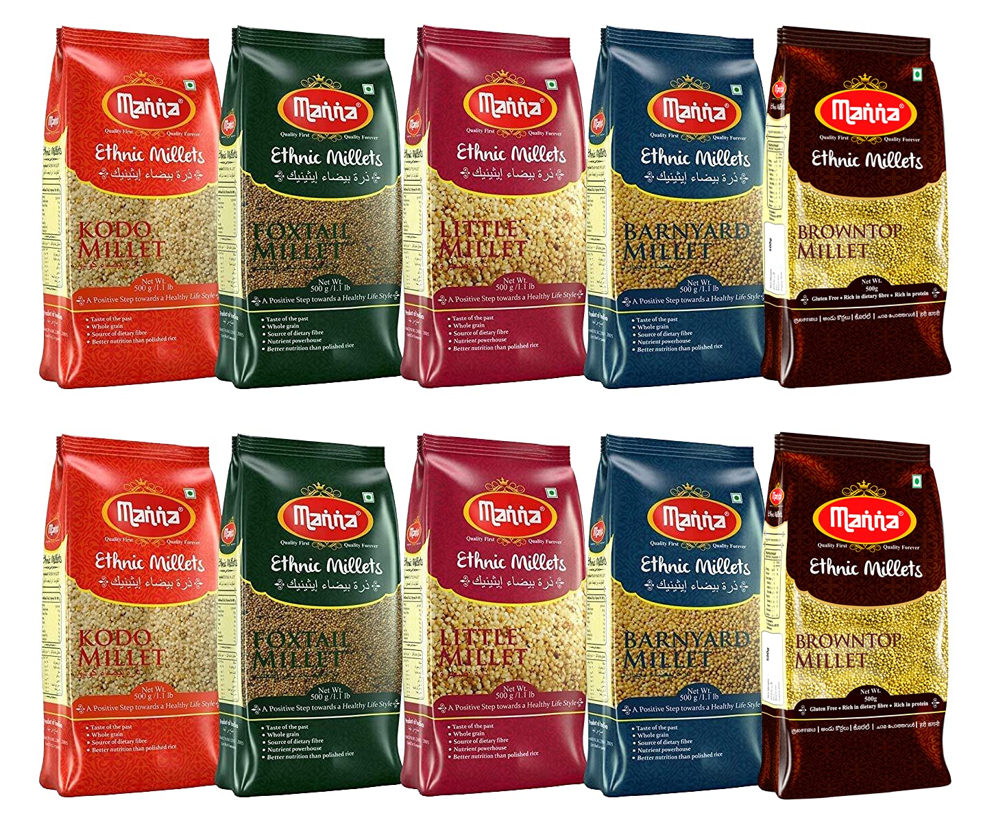 Manna Millets 5Kg Combo Pack Of 10 (With Browntop) Natural Grains