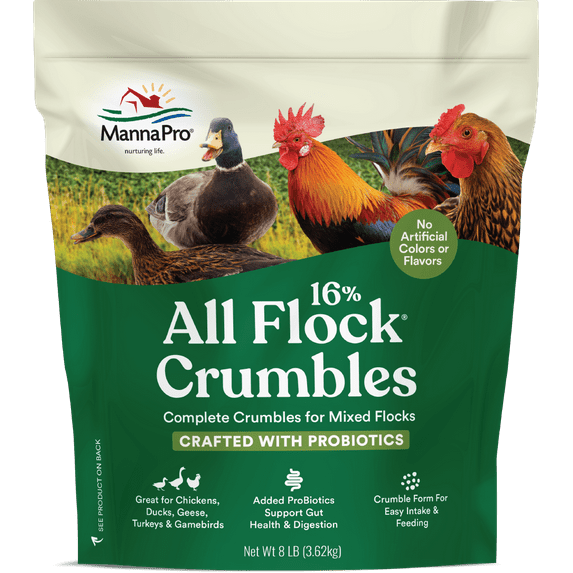 Manna Pro All Flock Crumbles with Probiotic for Chickens - 1 Bag - 8 lbs.