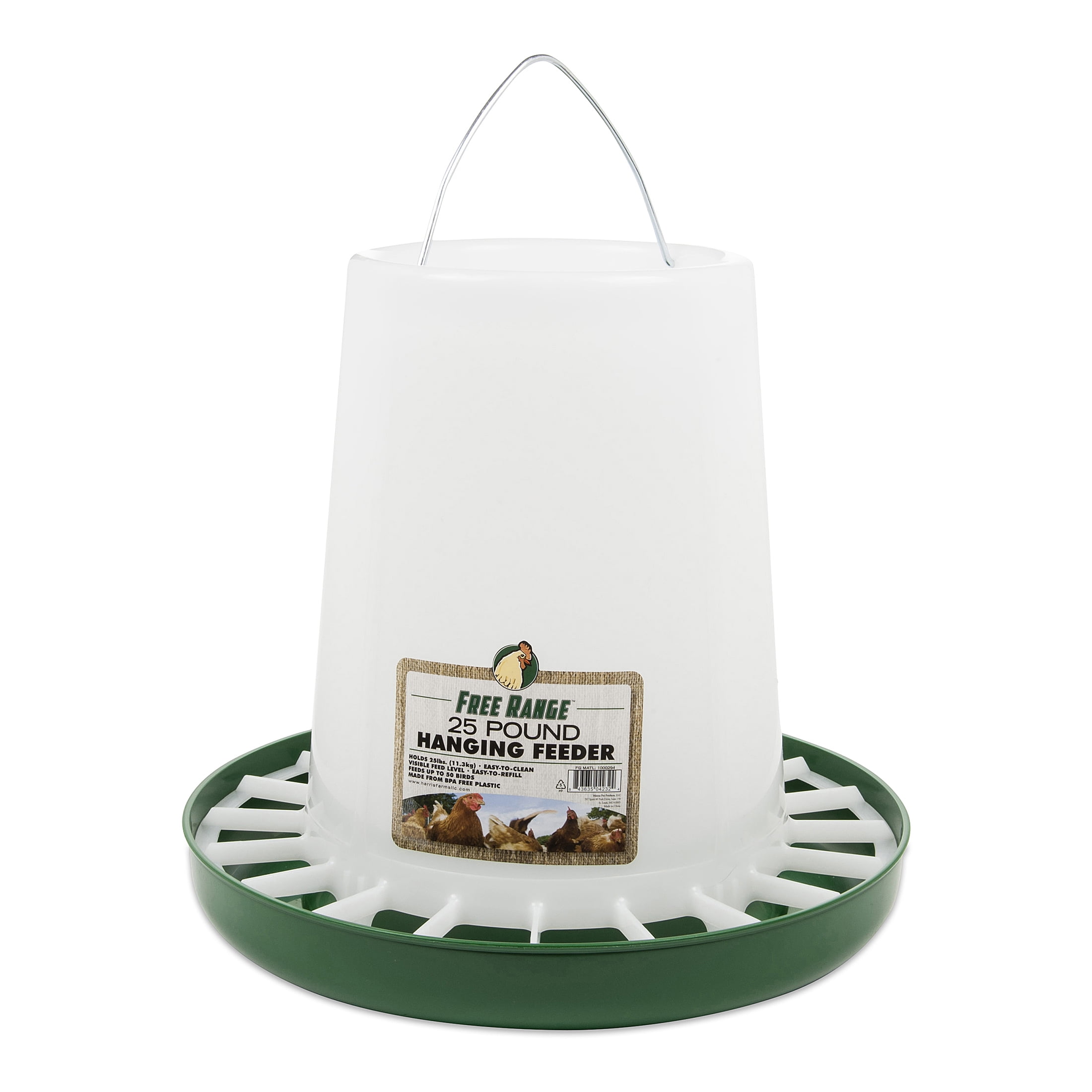 Durable White and Green 25 lb Hanging Poultry Feeder