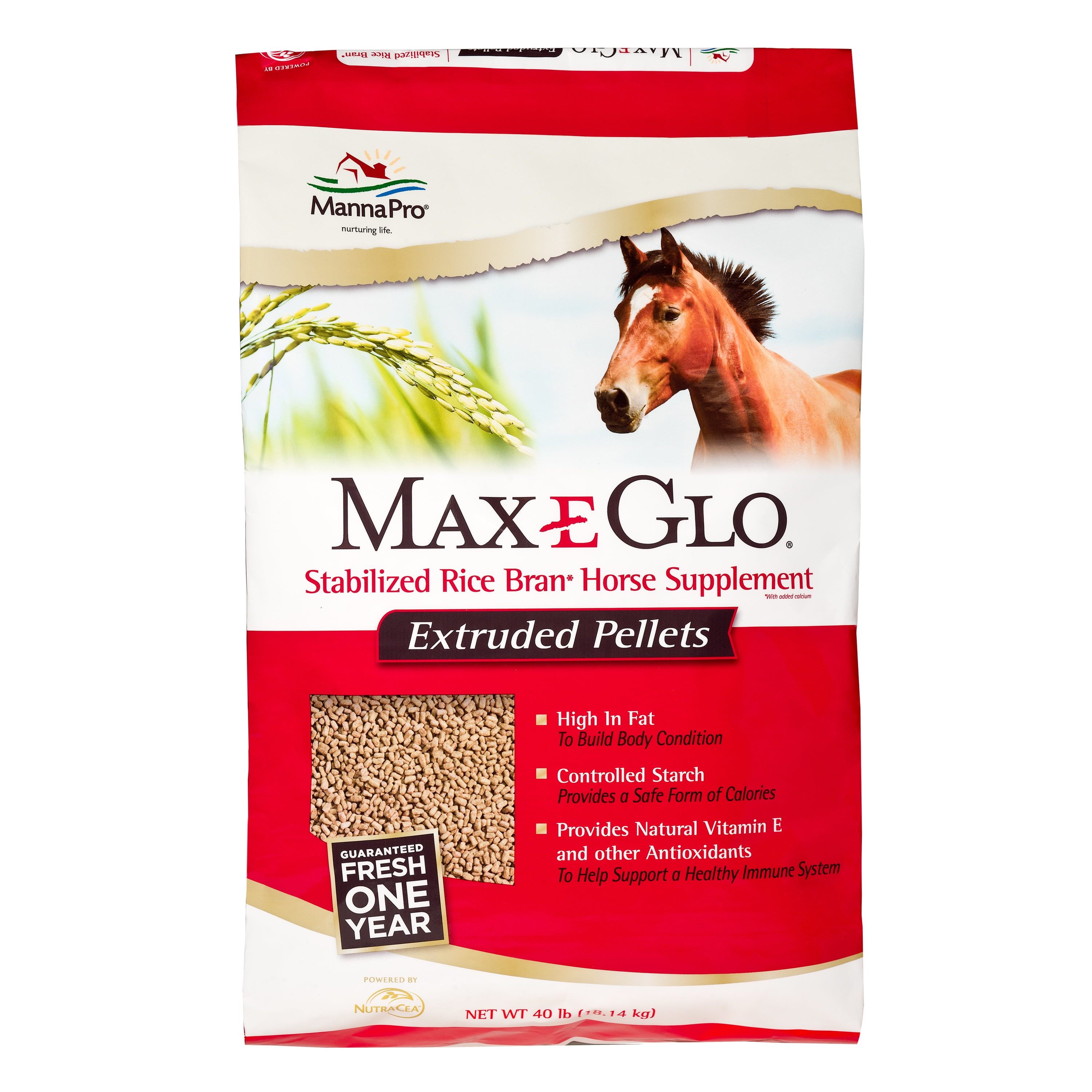 Manna Pro Max-E-Glo Stabilized Rice Bran, Pellet, 40 lb