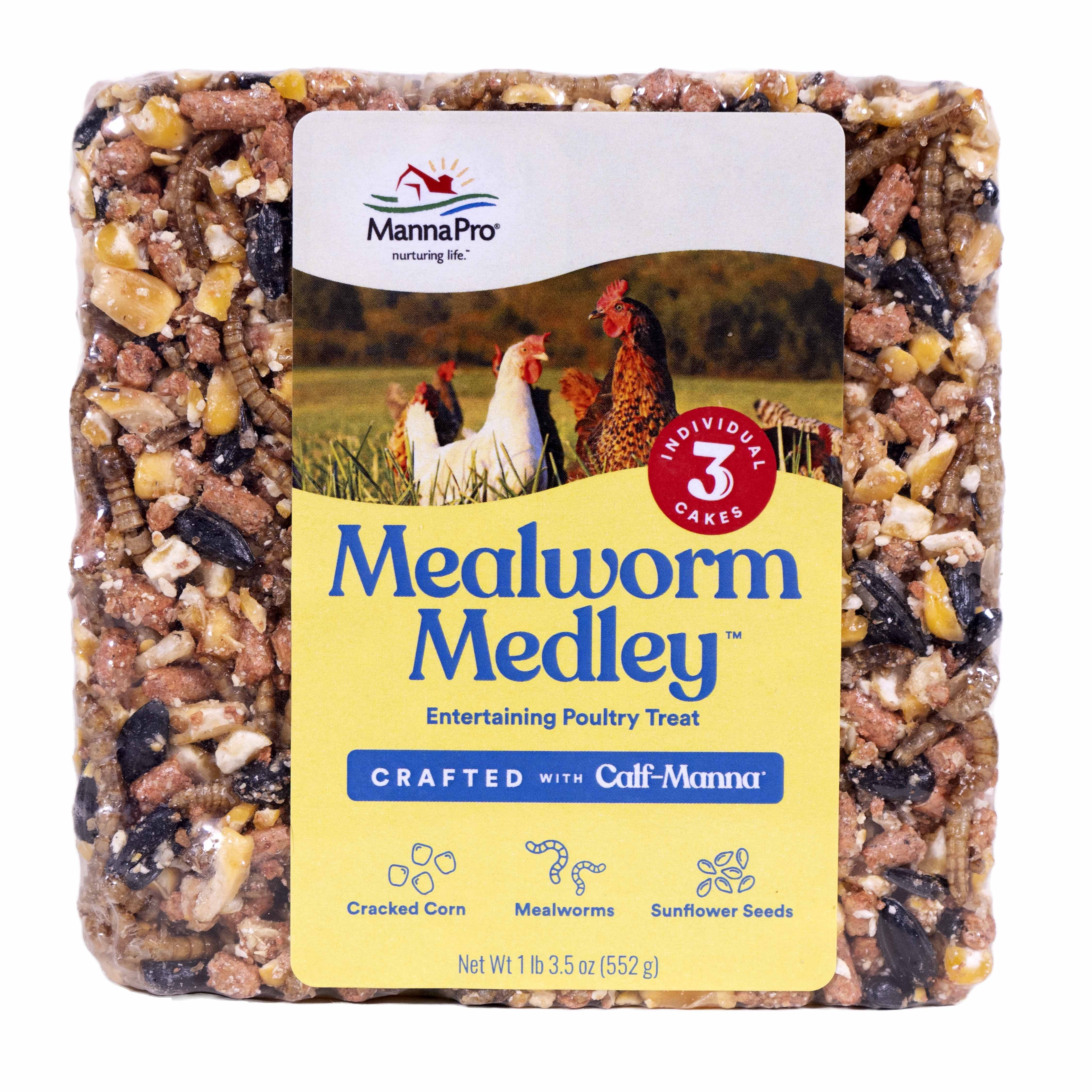 Manna Pro Mealworm Medley Cake | Chicken Treats, Chicken Food | 19.5 Ounces