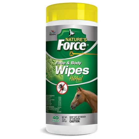 Manna Pro Nature's Force Face + Body Fly Control Wipes for Horses, 40 Count