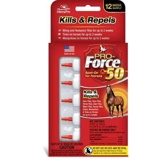 Manna Pro - Pro-Force 50 Spot-On Fly Control for Horses 6 count / 12 Week Supply