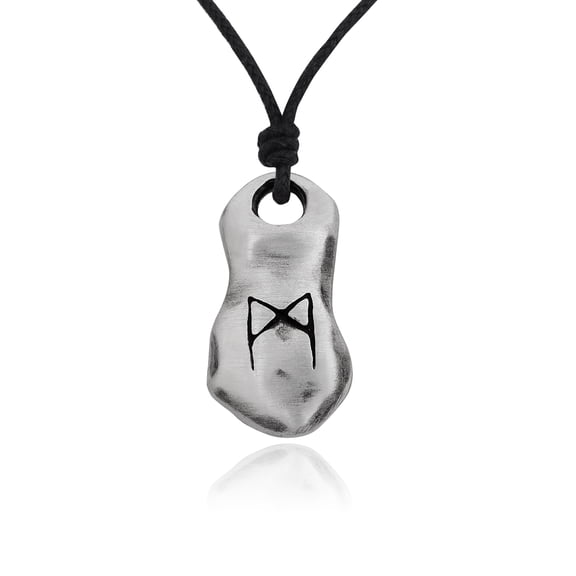 Mannaz Man Symbol Meaning Viking Runes Silver Pewter Charm Necklace Pendant Jewelry With Cotton Cord