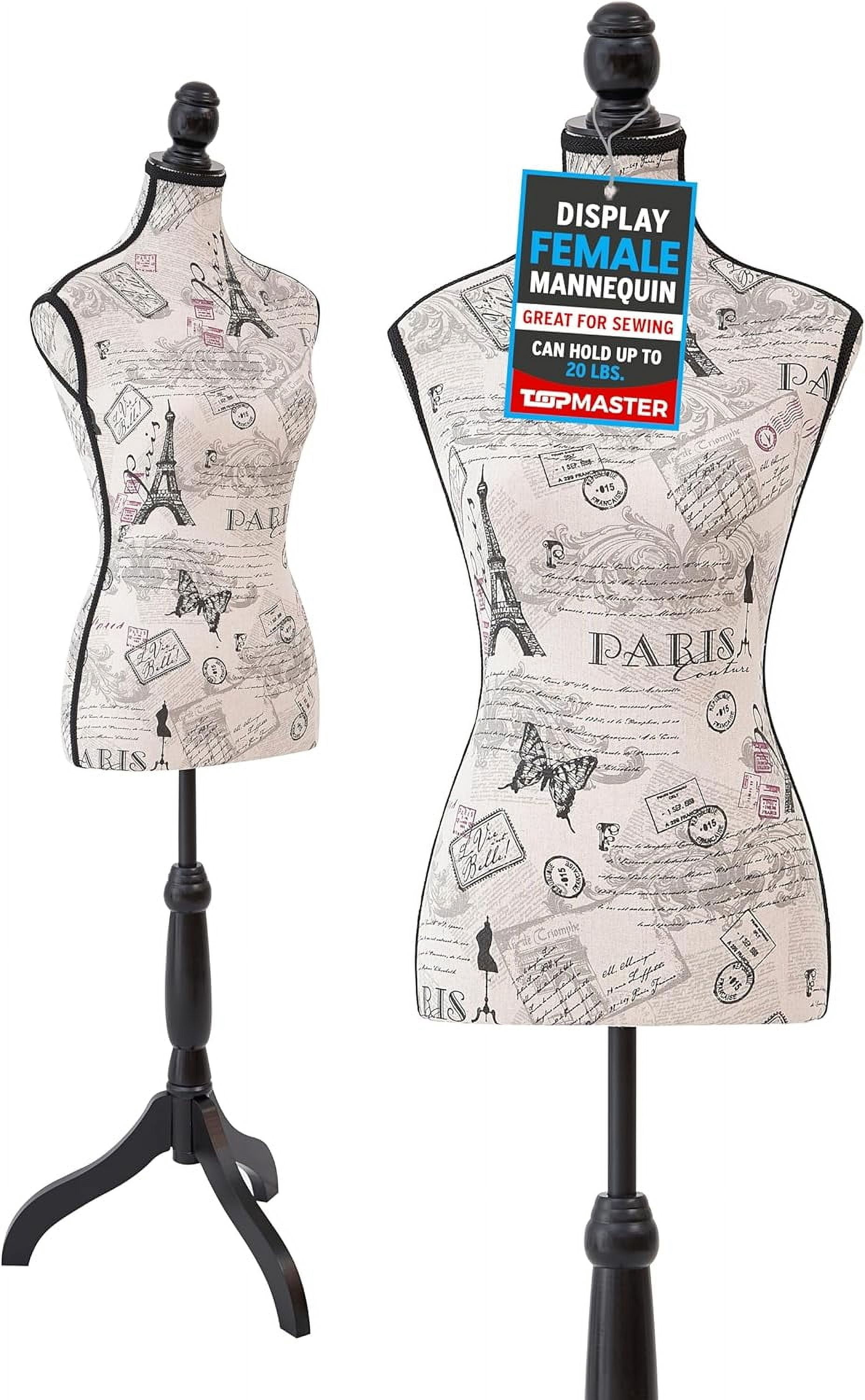 Mannequin - Adjustable Height, Durable Foam and Canvas Construction, Wooden Base, Compact Shoulder Width, Lightweight, Versatile Display for Clothing and Accessories, Black & White