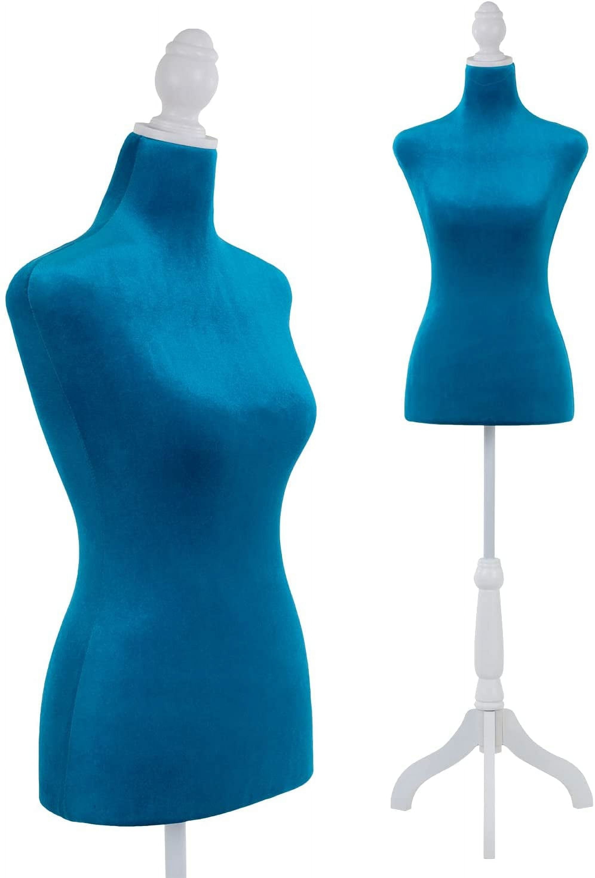 Mannequin Body Female, Dress Form Mannequin Torso Manikin with 49.6-63.7 inch Height Adjustable Wooden Tripod Stand, High Density Foam Portable Display Mannequin for Sewing Dress Display, Blue