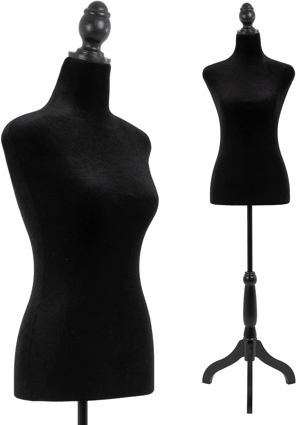 Mannequin Body Female, Dress Form Mannequin Torso Manikin with 49.6-63.8 inch Height Adjustable Wooden Tripod Stand, High Density Foam Portable Display Mannequin for Sewing Dress Display, Black