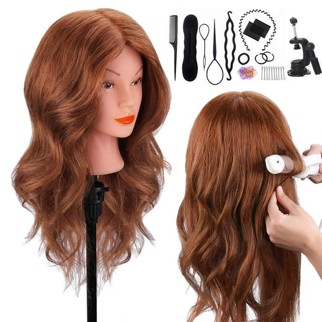 Mannequin Head with 100 Human Hair, TopDirect 18" Dark Brown Real Hair