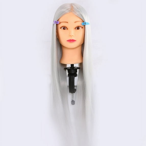 Mannequin Head 22" Synthetic Fiber Manikin Head Hairdresser Styling Training Head Training Model Cosmetology Doll Head Hair for Practice Cutting with Free Clamp Stand Color Gray
