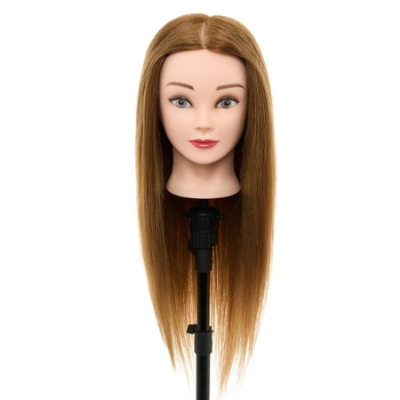Mannequin Head 24" Human Hair Manikin Head Hairdresser Styling Training Head Training Model Cosmetology Doll Head Hair for Practice Cutting Color Light Brown( No Stand)