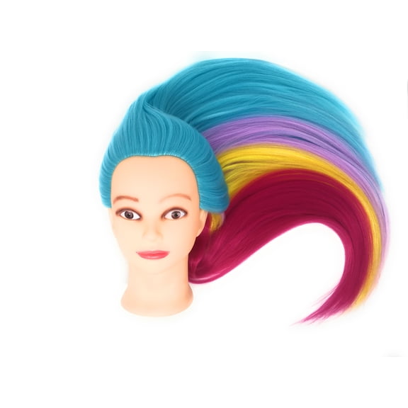 Mannequin Head 26" Yaki Synthetic Fiber Manikin Head Hairdresser Styling Training Head Training Model Cosmetology Doll Head Hair for Practice Cutting Color Blue/Pink/Yellow
