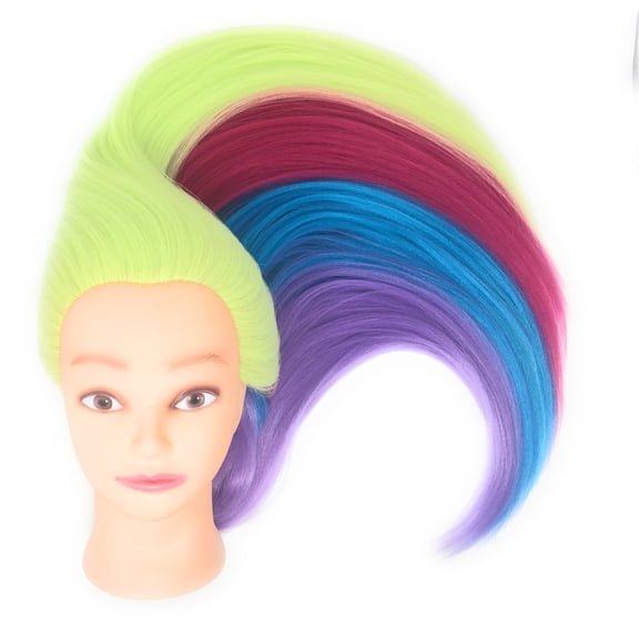 Mannequin Head 26" Yaki Synthetic Fiber Manikin Head Hairdresser Styling Training Head Training Model Cosmetology Doll Head Hair for Practice Cutting with Free Clamp Stand Color Green/Purple/Pink