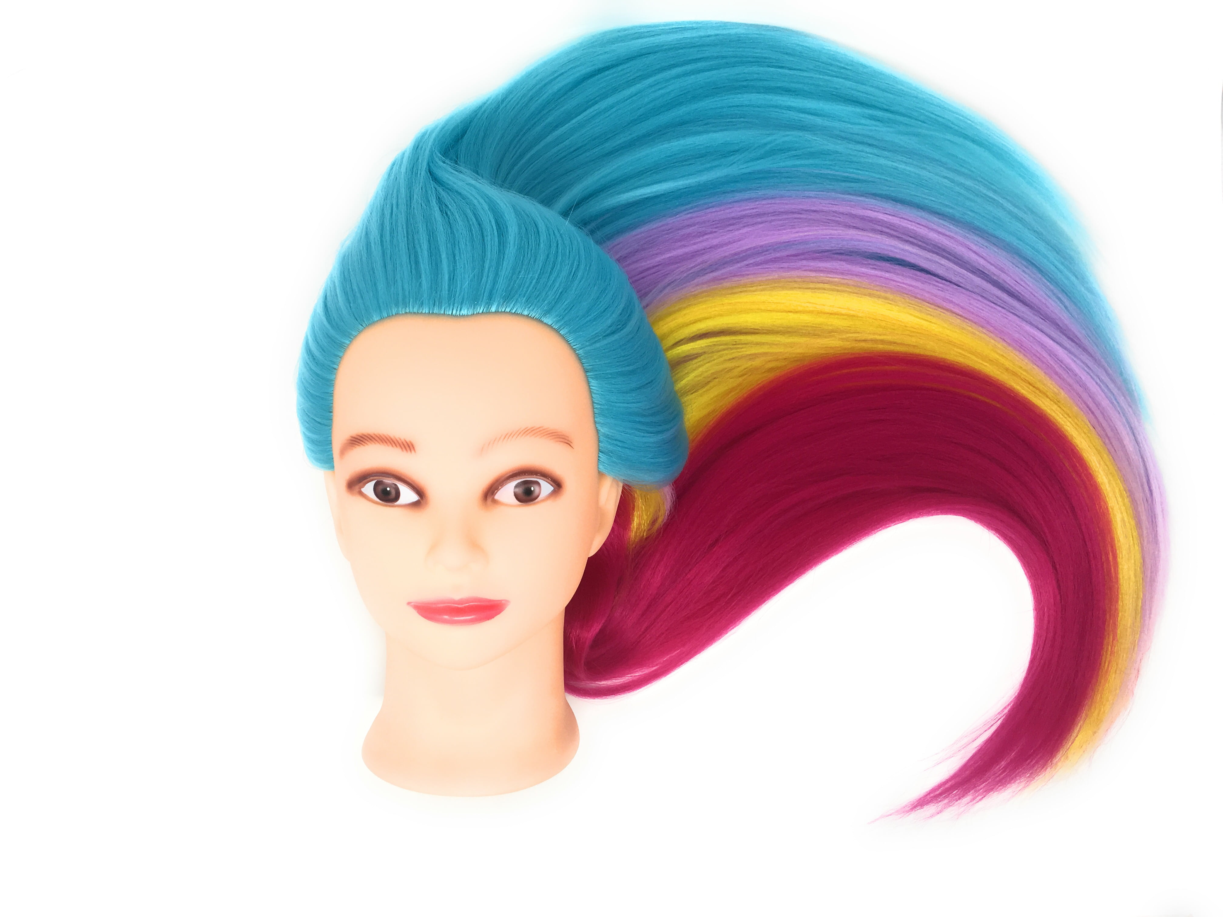 Mannequin Head 26" Yaki Synthetic Fiber Manikin Head Hairdresser Styling Training Head Training Model Cosmetology Doll Head Hair for Practice Cutting Color Blue/Pink/Yellow