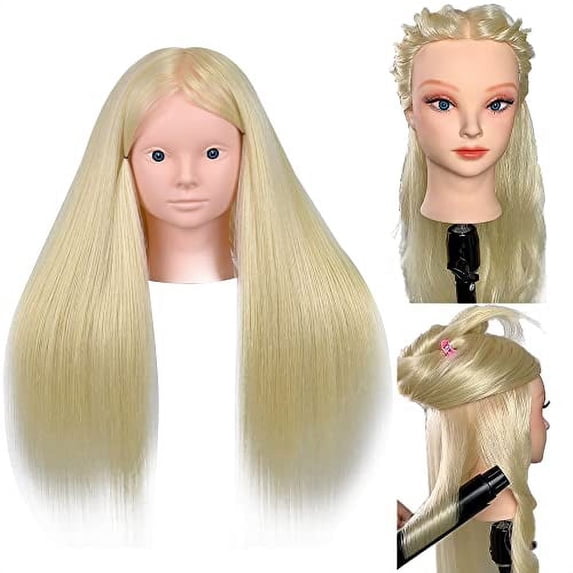 Mannequin Head 70% Real Hair, Cosmetology Doll Head for Hair Styling, Braiding, Makeup Practice & Training -Blonde Color