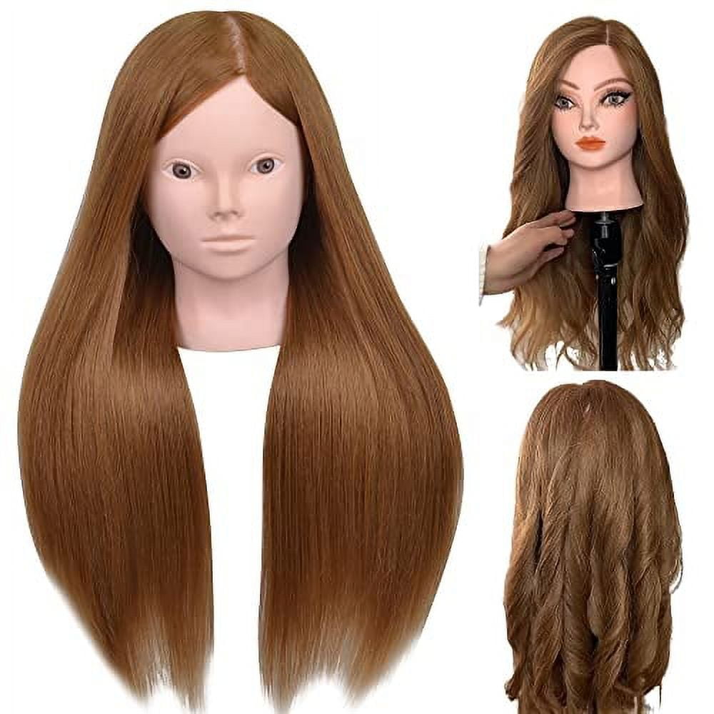 Mannequin Head with 70% Human Hair, 26 Light Brown Real Human Hair  Training Head, Manikin Cosmetology Head with Clamp Holder & Tools, Practice  Doll