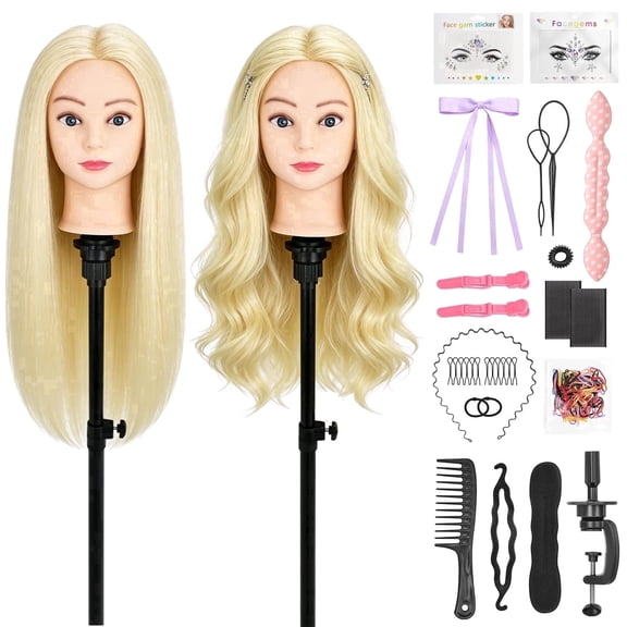 LAJOLLIA Mannequin Head with 90% Human Hair, 24" Hair Doll Head for Cosmetology & Hairdresser, Real Hair Manikin Doll Styling Head, Hairdressing Training Braiding Head with Table Clamp (off-White C)