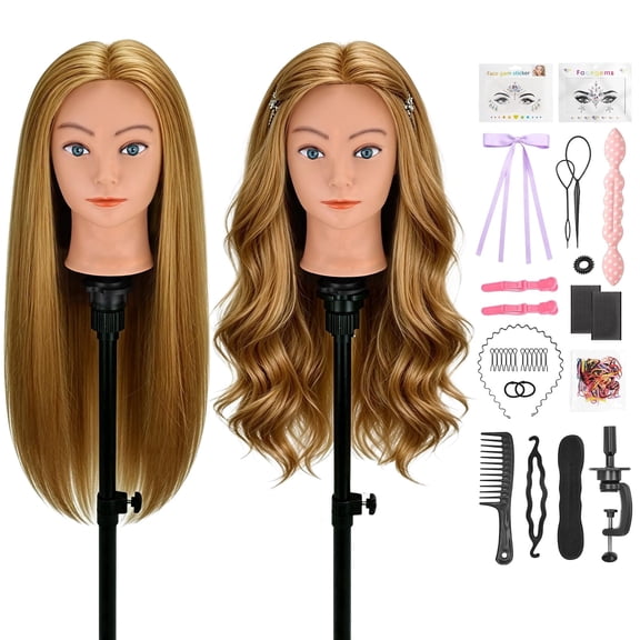 LAJOLLIA Mannequin Head with 80% Human Hair, 24" Hair Doll Head for Cosmetology & Hairdresser, Real Hair Manikin Doll Styling Head, Hairdressing Training Braiding Head with Table Clamp (Gold Blonde)