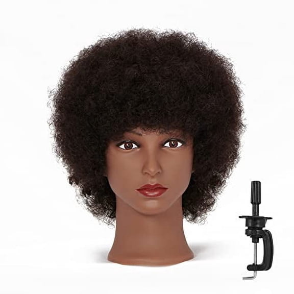 Mannequin Head African American with 100% Human Hair Cosmetology Afro Hair Manikin Head for Practice Styling Braiding and Free Clamp Holder (R72026B0210H)