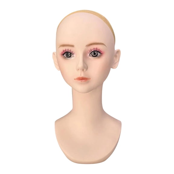 Mannequin Head Bust Stand PVC Material Realistic Female Ear Hole Wig Jewelry Display for Salon and Home