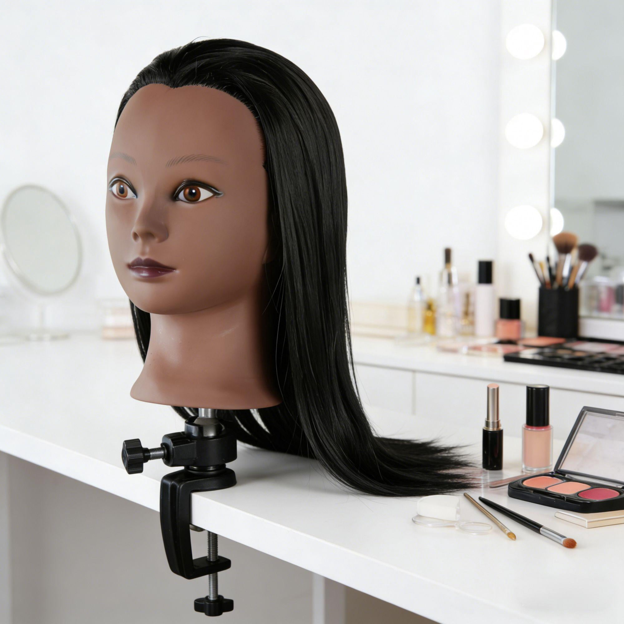 Mannequin Head Hair Styling Training Manikin Cosmetology Doll Head Synthetic Fiber Hair and Free Clamp Holder