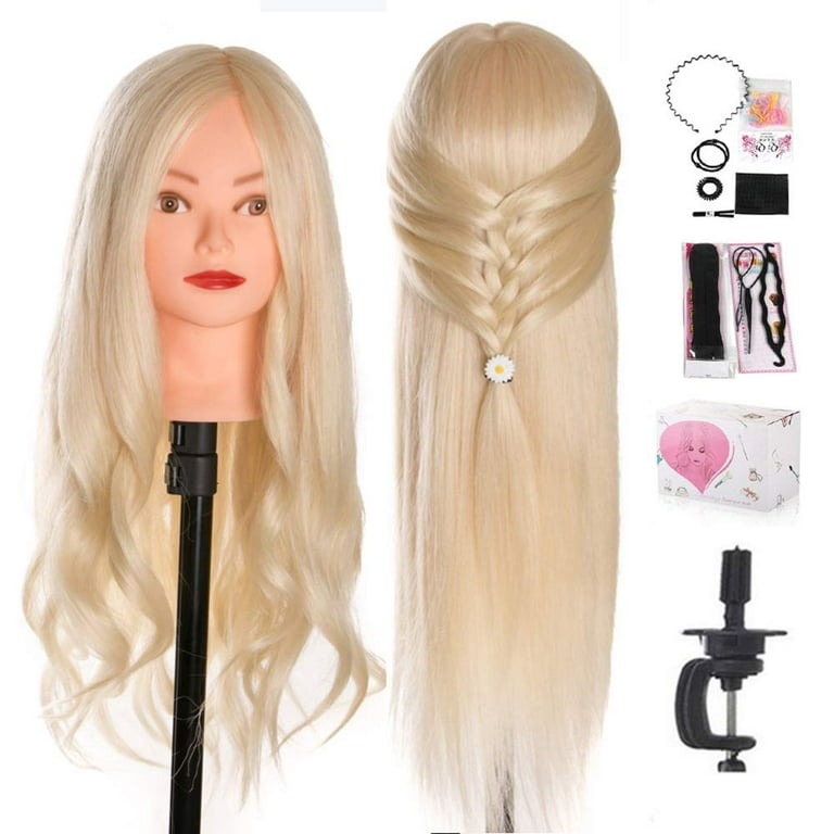 Mannequin Head Human Hair 60%,26-28 Hairdressing Training Doll  Head,Braiding Manikin Doll Head for Hair Styling with Table Clamp + DIY  Hair Styling