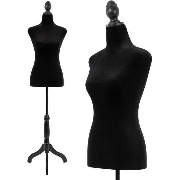 Mannequin Torso Manikin Dress Form Height Adjustable Female Mannequin Dress Model Display Torso Body Tripod Stand Clothing Forms (Black, 50-63 Inches)
