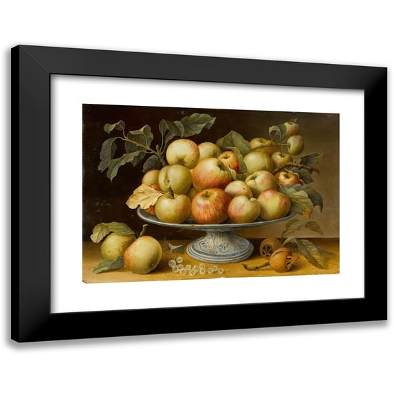Manner of Fede Galizia 14x11 Black Modern Framed Museum Art Print Titled - Still Life with Apples on a Majolica Tazza, Together with Medlars and White Currants