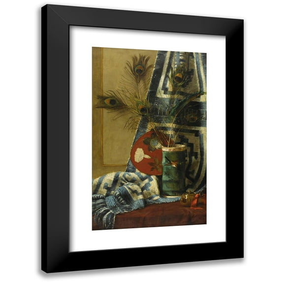 Manner Of William Merritt Chase 10x14 Black Modern Framed Museum Art Print Titled - Still Life with Peacock Feathers