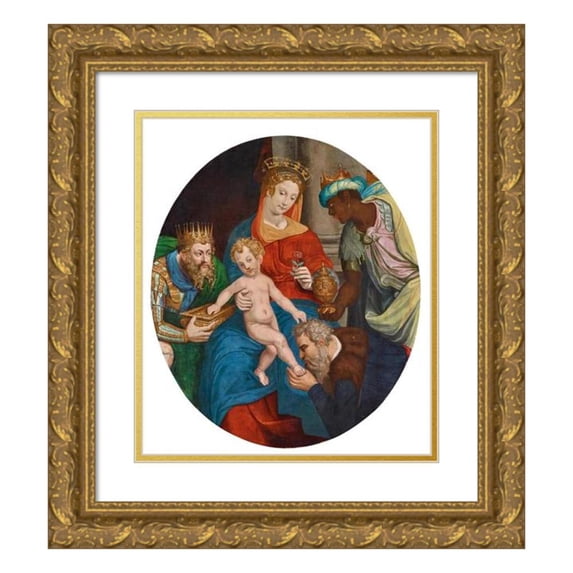 Manner of Simon de Châlons 12x14 Gold Ornate Wood Frame and Double Matted Museum Art Print Titled - The Madonna and Child with the Magi
