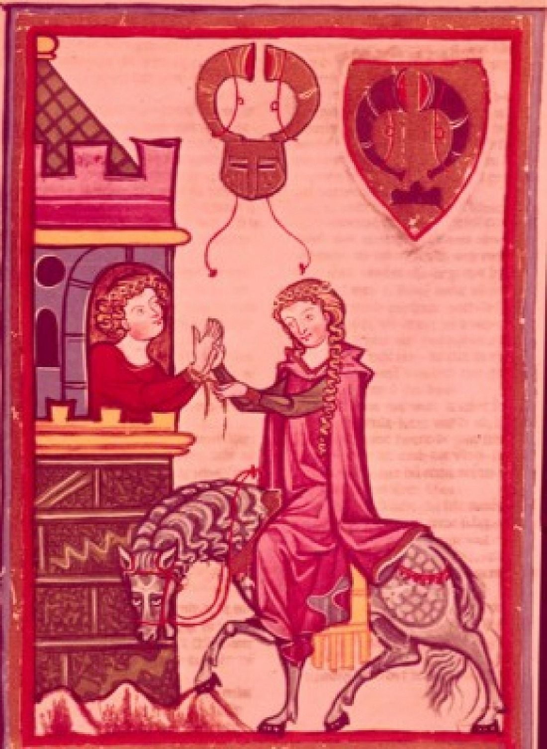 Manness Scroll Bruno von Homberg & His Lady by unknown artist Illuminated manuscript Germany Heidlenberg Canvas Art - (18 x 24)