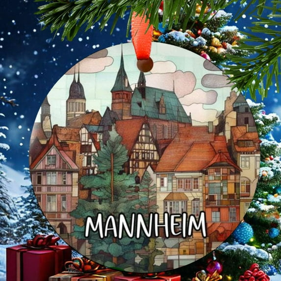 Mannheim Germany Christmas Ornament, Ceramic, Acrylic -, Travel Souvenir, Tree Hanging, Trip Keepsake 2025, Traveler Gift, Collector’s Piece, Holiday Tree Decoration