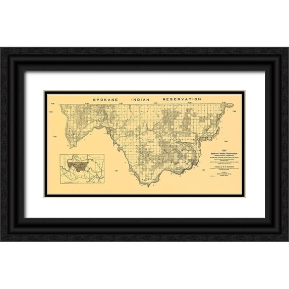 Manning 18x11 Black Ornate Wood Framed with Double Matting Museum Art Print Titled - Spokane Indian Reservation - Manning 1910
