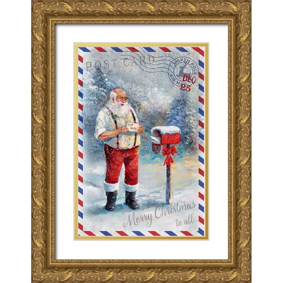 Manning, Ruane 11x14 Gold Ornate Wood Framed with Double Matting Museum Art Print Titled - Postcard to Santa