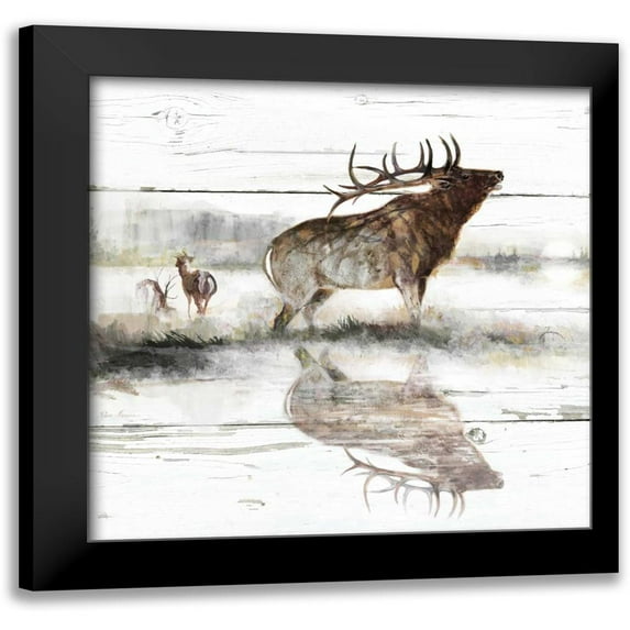 Manning, Ruane 12x12 Black Modern Framed Museum Art Print Titled - Rustic Misty Elk