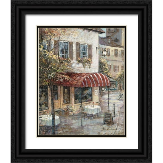 Manning, Ruane 15x18 Black Ornate Wood Framed with Double Matting Museum Art Print Titled - Coffee House Ambience