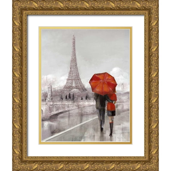 Manning, Ruane 20x24 Gold Ornate Wood Framed with Double Matting Museum Art Print Titled - Modern Couple in Paris