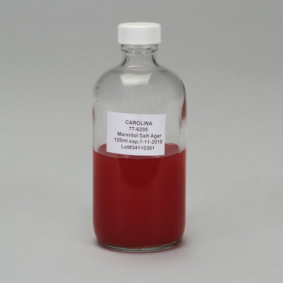 Mannitol Salt Agar, Prepared Media Bottle, 125 Ml